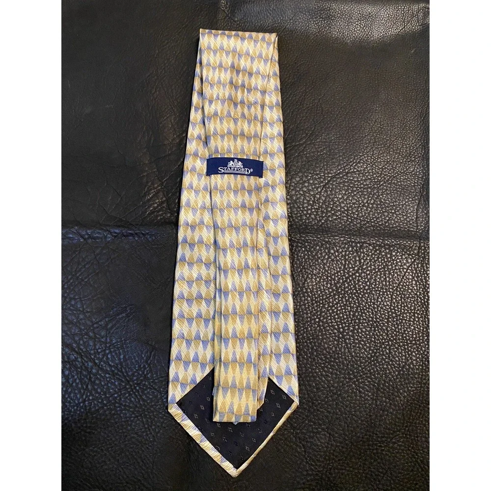 Mens Stanford Geometric Golden Tan Blue Neck Silk Tie 58